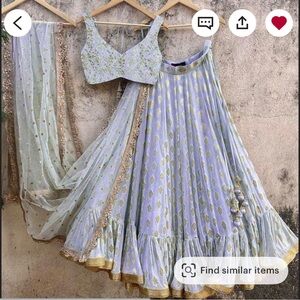 Elegant Lavender, Blue, and Gold Lehenga Set